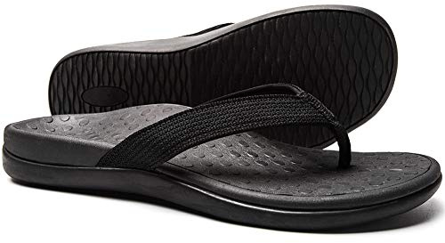LLSOARSS Plantar Fasciitis Feet sandal with Arch Support - Best Orthotic flip flops for Flat Feet，heel pain- For Women (7 M US, Black)