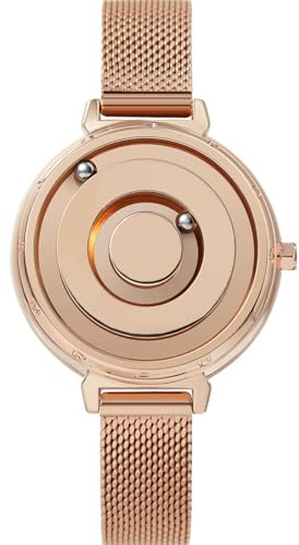 EUTOUR Damenuhr Magnet Uhr kein Glas Kugellager Uhren Quarz Luxus Eleganz Minimalist Armbanduhr mit Edelstahl Mesh Armband Gold 36 mm