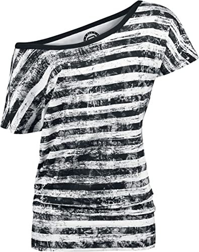 RED by EMP Damen schwarz-weißes lockeres Basic T-Shirt mit Streifen M
