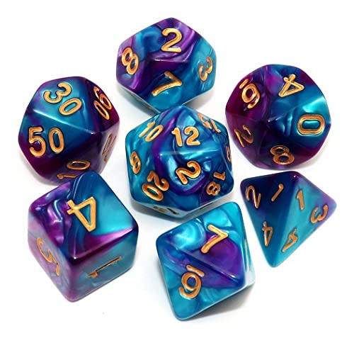 DND tärningsset RPG polyhedral tärning för fängelsehåla och drakar D&D RPG rollspel spel 7-Die set (sjöblå mix lila)
