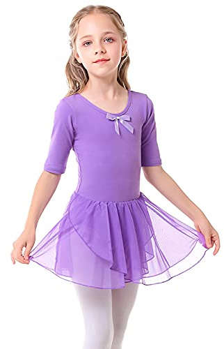 Bezioner Balettkläder för flickor, dansklänning för barn, bomull, balettrikå, balettklänning med kjol, tutu, violett, 130 cm