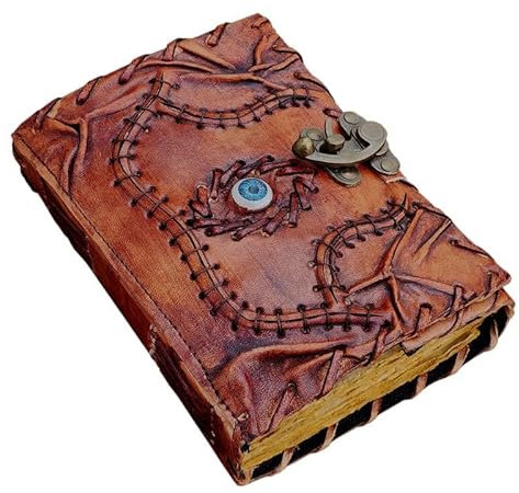 Hocus Pocus Lederbuch, Vintage-Leder-Tagebuch mit Büttenrand, Papier, drittes Auge, Grimoire-Tagebuch, antiker Zauber, Wicca-Notizbuch, handgefertigt, Horror, spezielles Buch der Schatten