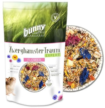 bunnyNature ZwerghamsterTraum Expert Flower - Alleinfuttermittel für Zwerghamster - Futter Mix mit Vitaminen, Blüten, Superfood & Mehlwürmern - 500g