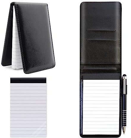 FINEASY Mini Blocco Note A7 con Penna in Metallo e 50 Fogli a Righe, copertina in pelle PU, Piccolo Notebook Piccolo Mini Taccuino Taccuino Tascabile a Righe (Nero)