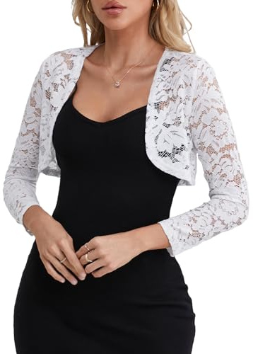 fuinloth Bolero Shrugs for Women Lace Cardigan Wedding Long Sleeve Elegant White