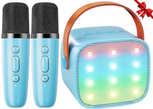 Karaoke Machine Mini Karaoke Machine for Kids Adults Karaoke Machine 2 Microphones and LED Lights Portable Bluetooth Speaker Birthday Gifts Toys for Girls and Boys (Blue)