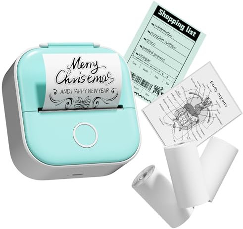 T02 Mini Drucker, Tragbarer Sticker Printer mit 3 Papierrollen, Bluetooth Pocket Printer, Inkless Thermodrucker, Portable Etikettendrucker Aufkleberdrucker für Notizen, Memos, Zeitschriften, DIY