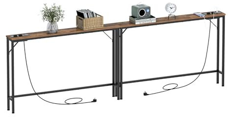 VEDECASA - Juego de 2 mesas de consola de 15 cm con toma y puertos USB, mesa auxiliar estrecha, mesa baja, para entrada, salón, pasillo, oficina, estructura de acero estable