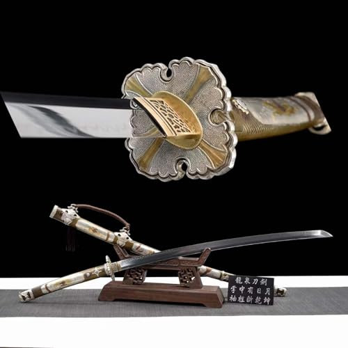 105cm echtes handgefertigtes Katana,Handschützer aus versilbertem Kupfer,Kupferscheide mit Handschnitzerei,Samuraischwert für Kendo-Training,Laido,Cosplay,Heimdekoration,Geschenke,Sammeln,Ausstellen