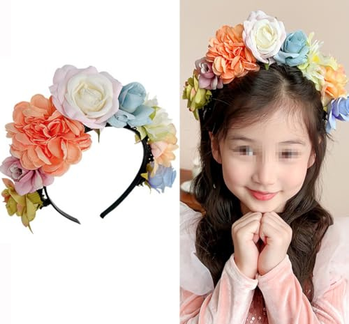 Diadema floral, diadema floral, guirnalda de rosas de princesa, accesorios de primavera, verano, accesorios de fotografía, fiesta de cumpleaños, boda, corona de flores para niñas