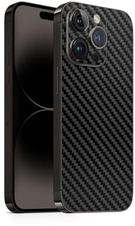 TF Skins Compatible avec iPhone 15 Pro, film de protection arrière super fin et résistant (noir carbone)