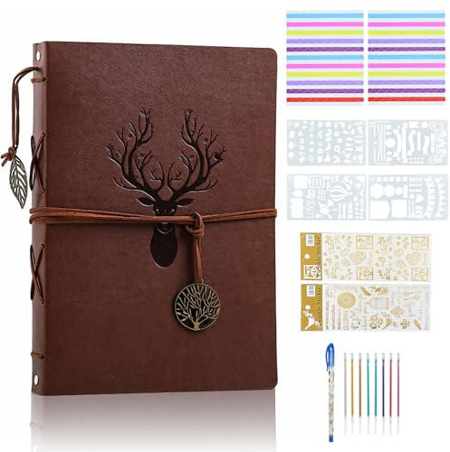 FINEASY Álbum de Fotos Autoadhesivo, Scrapbook 60 Página, Álbum de Recortes, Álbum de Fotos de Cuero para Personalización, Libro de Fotos Vintage DIY para Amigo, Madre (Ciervo)