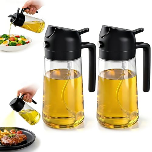 Dictien Kitchen Oil Spray 470 ml - 2-i-1 Air Fryer Oil Spray | Spray olivolja för matlagning, sallader, vinäger och kökstillbehör