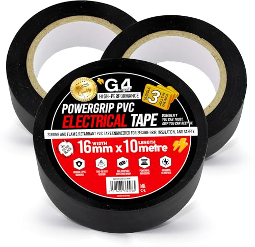 G4GADGET Black Electrical PVC Tape 3 Rolls (16mm x 10m) | Strong Insulating Tape for Wiring, Repair, Sealing | Waterproof Black Insulation Tape for Indoor & Outdoor Use