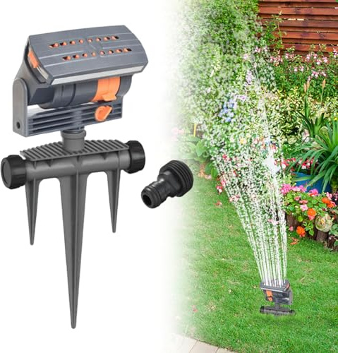 Aspersor cuadrado de 16 agujeros, riego de 90 m², aspersor de jardín con función de rotación automática, sistema de riego para jardín y césped (negro)