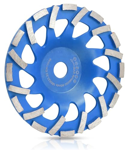 Disco abrasivo de diamante, 180 mm × 22,23 mm, para trabajos de lijado con hormigón y materiales de construcción duros, granito, piedra natural, yeso, mármol, color azul