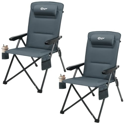 Portal Chaise Pliante Camping – Fauteuil de Jardin Portable Inclinable 160kg, Dossier Haut Réglable 3 Positions – Transat Confortable pour Plage, Terrasse, Balcon, Extérieur