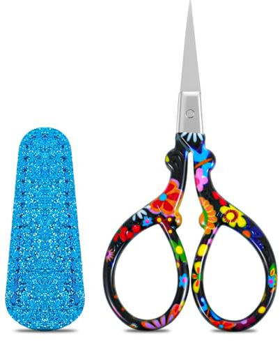 Stickschere Nähschere Handarbeitsschere zum Nähen von Fäden, Bastelschere Erwachsene mit Lederhülle Klein Applikationsschere Kleine Schere Edelstahlschere für DIY Handarbeiten Kunsthandwerk Basteln