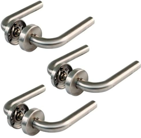Pack de 3 Juego de Manilla con Roseta Redonda de acero inoxidable para puertas