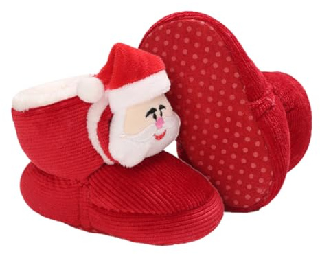 CLISPEED Zapatos Navideños para Bebés Suaves y Ligeros Botas de Algodón Cálidas y Flexibles para Aprender a Caminar Diseño Papá Noel Rojo de 11 CM Calzado Antideslizante para Recién