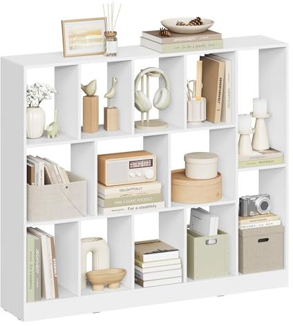 WOLTU Bibliothèque à 13 Cubes, Étagère de Rangement pour Livres, Objets de Décoration, Plantes, à Poser Horizontalement ou Verticalement, en Bois, pour Salon, Chambre, Bureau, 109x24x101 cm, Blanc