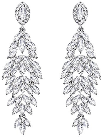Clearine Boucles d'Oreilles Femme Mariage Mariée Cristal Multiples Feuilles Forme Marquise Clair Ton Argenté
