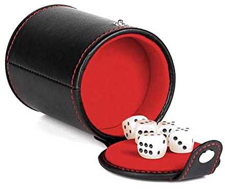 Aulufft PU Leather Dice Cup Set with 5 Standard Dices for Yahtzee Farkle Backgammon Bar Party Craps Game - Red Felt Lined, 1 Pack