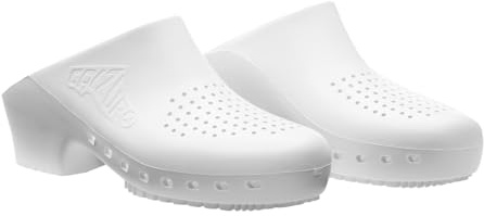 CALZURO Classic con Fori, Zoccoli Sanitari per Donna e Uomo in Gomma Tecnica, Professionali CE Antistatici, Autoclavabili, Anatomici, Suola Antiscivolo SR Antibatterica (Bianco 37/38)