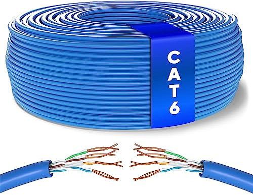 Mr. Tronic Cavo Ethernet Cat 6 da 100m Bulk Cabel, Cavo di Rete LAN Cat 6 ad Alta Velocità Per Connessione Internet Veloce 1 Gbps – 250 MHz AWG24 Sfuso | UTP CCA (100 Metri, Blu)