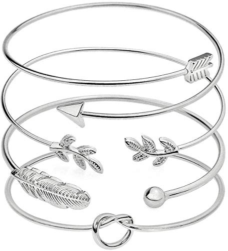 Suyi 4 Pièces Bracelet Manchette Réglable Bracelet En Fil Ouvert Ensemble De Bracelets Enveloppants Empilables Pour Femmes Silver