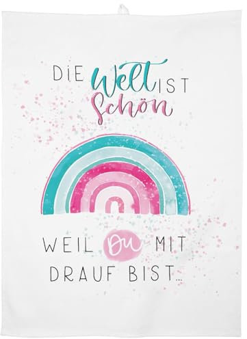 Gruss & CO Geschirrtuch Motiv Die Welt ist schön | Baumwolle, 60 cm x 45 cm, Farbiger Motivdruck | Geschenk, Küche, Kochen, Grillen | 47093