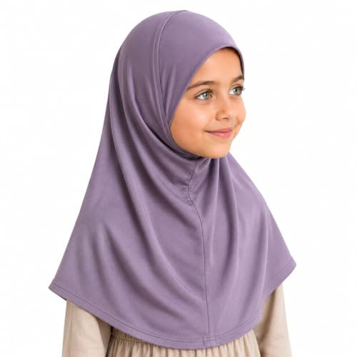 Yaqeen flickor omedelbar huvudduk hijab vanlig al Amira, färdig dra på halsduk, perfekt för alla tillfällen skolor/barnkammare, Vanlig lila, one size