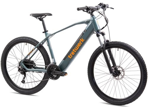 TRETWERK - 27,5 Zoll E-Bike Mountainbike - Bolt 7 grün - Pedelec Mountainbike mit 27 Gang Shimano Kettenschaltung - Elektrofahrrad MTB Hardtail mit Hecknabenmotor 250W, 36V