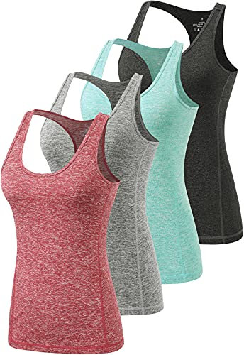 vislivin Sport-Tanktops für Damen Racerback Yoga Athletic Tanks Frauen Lauftraining Gym Unterhemd - 4er Pack Schwarz/Hellgrün/Grau/Weinrot L