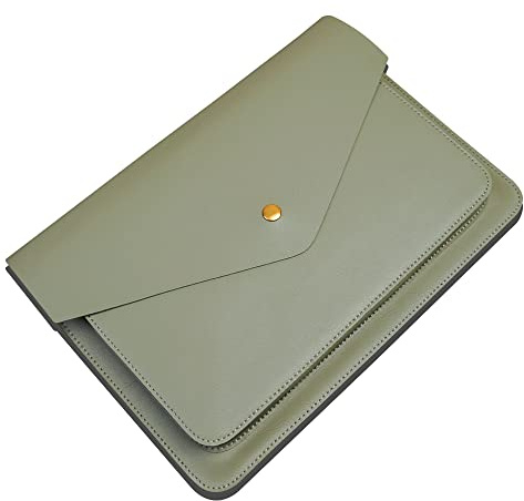 Benfan Leather Laptop Sleeve 15Inch 16 Inch Compatible with New MacBook Pro 16, New MacBook Pro 15, Surface Book 15, Dell XPS 15 Color Grey Green