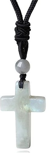 XIANNVXI Cross Necklace for Men Women Cross Pendant Moonstone Labradorite Necklace Natural Gemstone Pendant Christian Necklace Men Jewellery