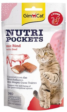 GimCat Nutri Pockets mit Rind - Knuspriger Katzensnack mit cremiger Füllung und funktionalen Inhaltsstoffen - 1 Beutel (1 x 60 g)