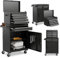 GiantexUK Tool Cabinet, 2 in 1 Lockable Metal Tool Chest with Removable Top Cabinet, Wheels, 5/6 Drawers, Pegboard & Hooks, Heavy-duty Rolling Tool Box Trolley (with Adjustable Shelf, Black)