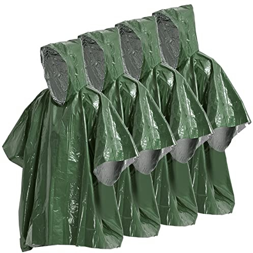 Karlak Lot de 4 couvertures thermiques d'urgence, poncho de pluie d'urgence, poncho thermique résistant aux intempéries, équipement de survie en plein air pour le camping