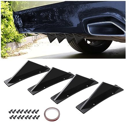 JNNJ 4 Pezzi Spoiler Posteriore, Aletta Di Squalo Universale Diffusore Spoiler, Paraurti Posteriore per Auto Con Alette Di Squalo, Spoiler Posteriori Auto Circondato Paraurti Telaio(Nero/Curva)