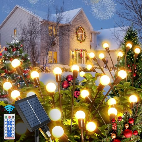 Qoolife Luci Solari da Esterno, 4 Pezzi 32 LED Lanterne Solari da Giardino, Firefly Garden Pathway Lights Luce Solare Esterno per la Decorazione Percorso Cortile Patio