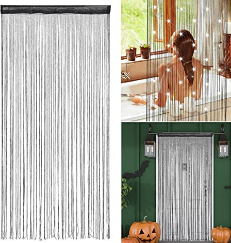 BEIJIALY Cortinas de Hilos, Cortina de Cuentas, Cortina de Hilos para Puerta, Cortinas para Puertas, Divisor de Habitación Colgante, Decoración con Cuentas, Cortina de Cuentas Negras, Cortina(Negro)