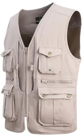 MeiLayM Herr Utomhus Fiske Fritidsväst Andningsbar Lätt Väst Ärmlös Camping Väst Väst Flera Fickor Vandring Utility Väst, B_Beige, 4XL