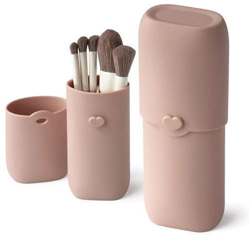 zoka Makeup Brush Holder, Portable Travel Silicone Makeup Brush Organizer Makeup Bag, BLush, Integrated Clasp