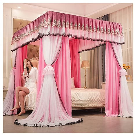Moskitonetz für 2 m/6,6 Fuß Bett, Betthimmel mit 4 Stangen, verdunkelungs- und staubdicht, universeller Bettvorhang für alle Jahreszeiten (Farbe: Stil 10, Größe: 2 x 2,2 x 2 m)