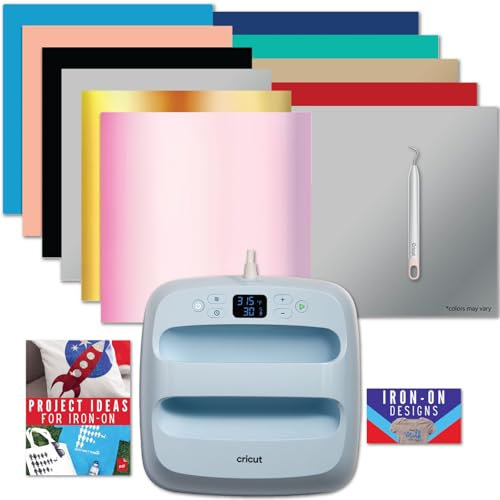 Cricut EasyPress 3 9x9 Heat Press with Variety Iron-On Materials Bundle - Beginner Smart Heat Press Kit with HTV Materials Pack, DIY Iron Pressing Machine and Heat Transfer Vinyl for DIY Apparel