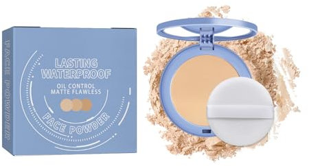 Polvere di Fissaggio, Resistente al Sudore e Impermeabile, Fondotinta Coprente Lunga Durata, Fondotinta in Polvere per Trucco Pressato per il Controllo 'olio, Fissare Trucco in Polvere