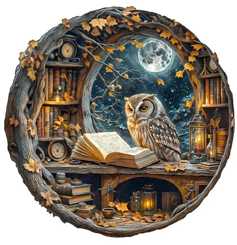 WOODBESTS Holzpuzzle Erwachsene, Mondschein Eule Holzpuzzles, 270 Teile Holz Puzzle, Unregelmäßige Einzigartige Tierform Puzzle, Schön Geschenke für Puzzleliebhaber (34 * 34cm)