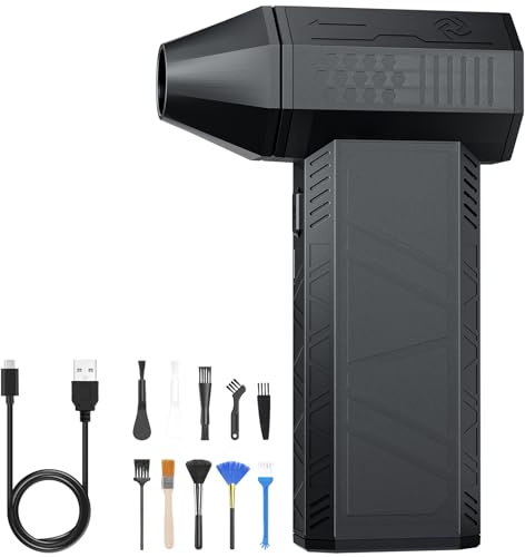SALCAR Ventilatore elettrico portatile 130000 RPM, 3 marce, mini Air Duster con regolazione continua e pulsante turbo, spray ad aria compressa ricaricabile super potenza per PC, auto – esterno e casa