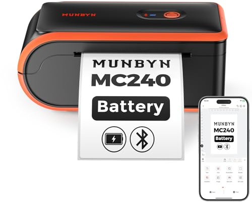 MUNBYN MC240 Bluetooth Thermal Label Printer with Battery, Built-in Paper Bin, Portable Wireless 4×6 Shipping Label Printer, Compatible with iOS, Android, Windows, Mac, Works for Small Business